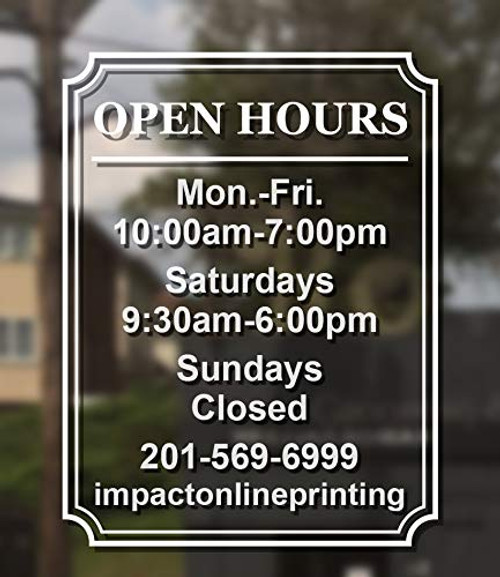 Custom Business Hours Window Decal - Frame Design-Vinyl Custom Lettering, Glass Door Sign - Free Squeegee - Easy Install Manual 10X13