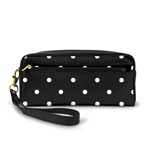 Pencil Case Pen Bag Makeup Pouch Wallet?Black And White Seamless Polka Dot Large Capacity Pouch Holder Cosmetic Brush Makeup Bag for Travel Office School
