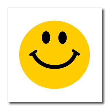 3dRose ht_76653_1 Yellow Smiley Face Cute Traditional Happy Smile 1960S Hippie Style Smiling on White Iron on Heat Transfer, 8 by 8", for White Material