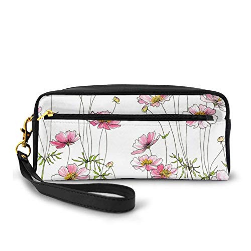 Pencil Case Pen Bag Makeup Pouch Wallet?Pink Cosmos Flowers Large Capacity Pouch Holder Cosmetic Brush Makeup Bag for Travel Office School