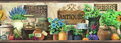 Chesapeake PUR44581B Brittany Black Herbs Antiques Portrait Wallpaper Border