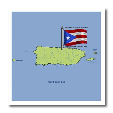 3dRose ht_49046_1 Flag and Map of Puerto Rico with The Commonwealth of Puerto Rico Iron on Heat Transfer for White Material, 8 by 8-Inch