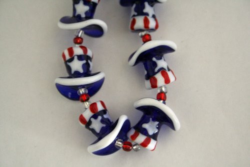 July 4th Patriotic Handmade Lampwork Uncle Sam Hat Glass Beads6 Beads Pack