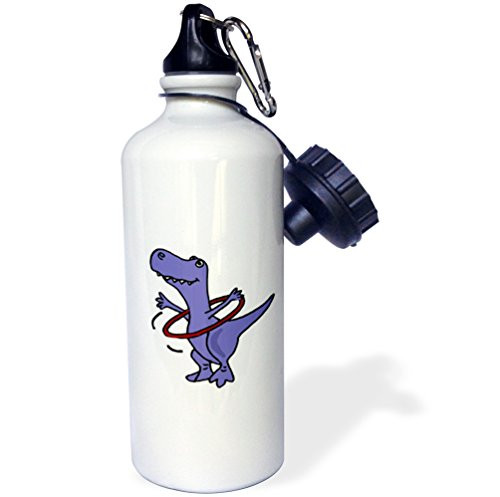 3dRose wb_195123_1 Funny Trex Dinosaur Playing with Hula Hoop Sports Water Bottle, Multicolored, 21 oz
