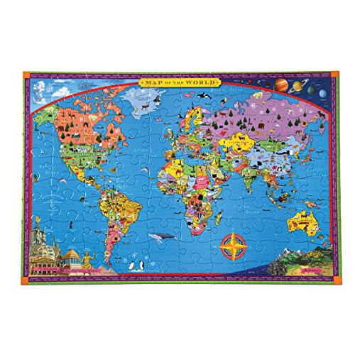 eeBoo World Map Puzzle for Kids, 100 Pieces
