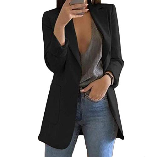 Womens Blazer Long Sleeve Open Front Blazer Office Lapel Cardigan OL Jacket Black, Large