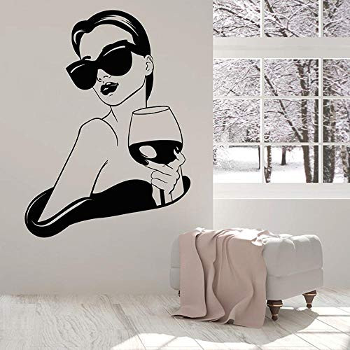Wall Stickers Girl Wall Decal Lady with Glass of Wine Vinyl Window Stickers Bar Drinks Restaurant Party Interior Decor Wallpaper 42x57 cm y8