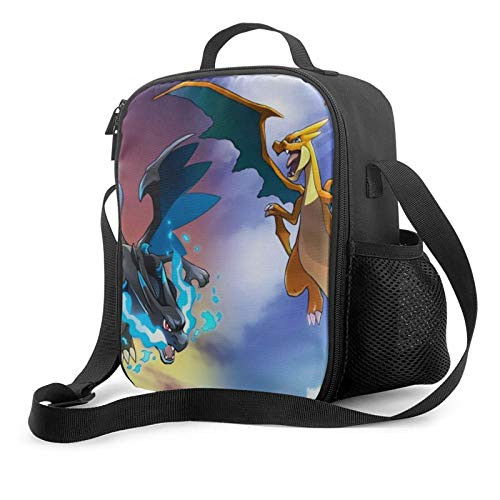 Two Charizards Lunch Box Insulated Lunch Bag,Tote Bag Leakproof Durable,Large For Picnic,Office,Picnic,Beach.