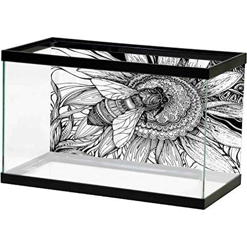 Nature Decor Aquarium Background Decoration Bee on a Flower Honey Pollen Floral Mother Earth Phase Wildlife Digital Print PVC Adhesive Black White L24 X H12 Inch Nature Decor Aquarium Background Decoration Bee on a Flower Honey Pollen Floral Mother Earth Phase Wildlife Digital Print PVC Adhesive Black White L24 X H12 Inch