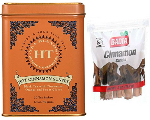 Harney & Sons Hot Cinnamon Sunset Tea Spiced with Orange and Cloves + Complementary Badia Cinnamon Spice Sticks