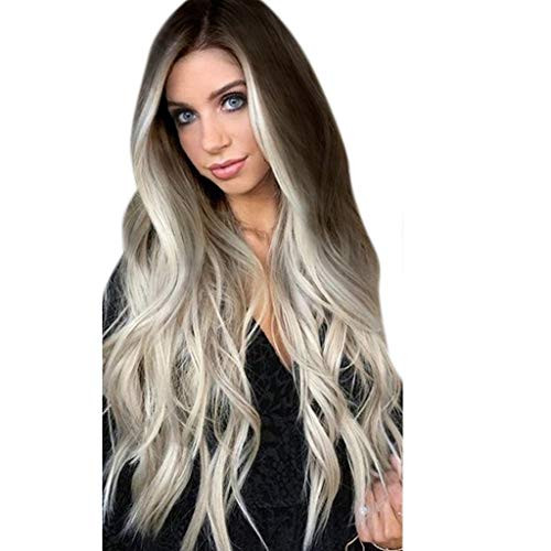 Ombre Color Cosplay Wigs Grey Long Curly Wig 24inch Hair Middle Part Synthetic Heat Resistant Curly Wave Wig for Women Ombre Color Cosplay Wigs Grey Long Curly Wig 24inch Hair Middle Part Synthetic Heat Resistant Curly Wave Wig for Women