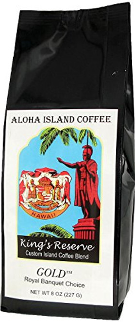 Kona Hawaiian Coffee, Kings Reserve GOLD, Custom Medium-Dark Roast, 8 Oz Whole Bean