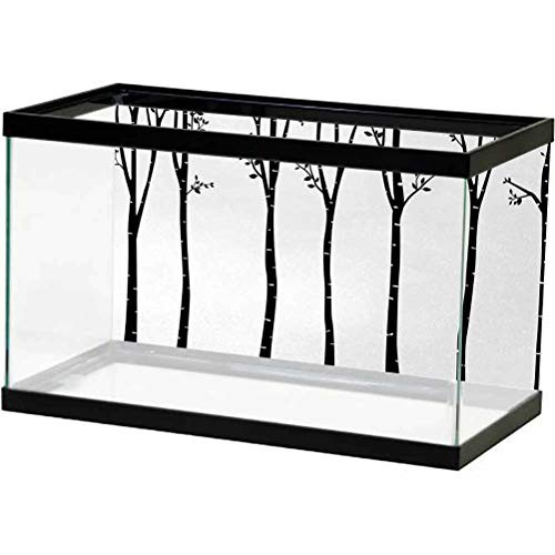 ScottDecor Black and White Aquarium Background Sticker Monochrome Birch Tree Silhouettes with Autumn Season Foliage Branches 3D Underwater World Backdrop Aquarium Black White L24 X H16 Inch
