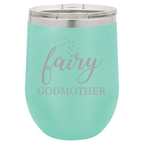 12 oz Double Wall Vacuum Insulated Stainless Steel Stemless Wine Tumbler Glass Coffee Travel Mug With Lid Fairy Godmother Teal