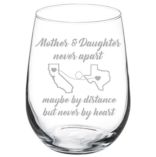 Engraved Mother Wine Glass Mother Daughter White Red Wine Custom Personalized Long Distance Mom Gift Stemless 17 oz