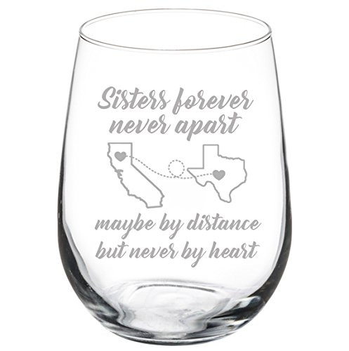 Engraved Sister Wine Glass Sisters Forever White Red Wine Custom Personalized Long Distance Sister Gift Stemless 17 oz