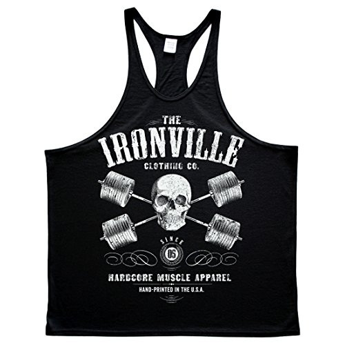 Ironville Heavy Iron Outlaw Skull Barbells Powerlifting Stringer Tank Top Black L