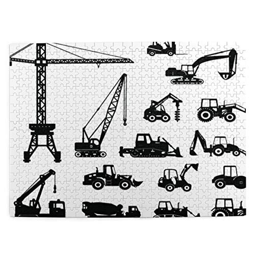 Jigsaw Puzzles for Adults 500 Piece Times Square Intelligence Decompression Fun Game,Set Of Heavy Construction Machines Icons,The Completed Puzzle Size 20.5inch x15.1inch