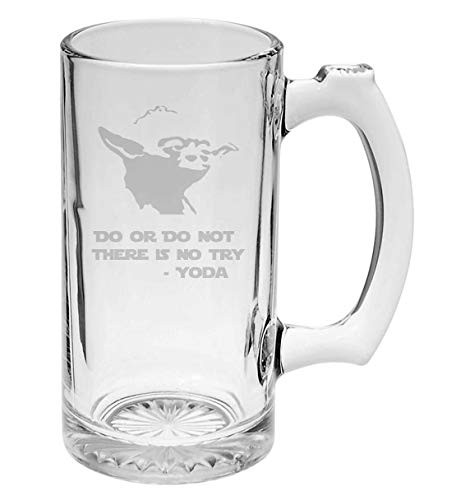 Do Or Do Not There Is No Try- Yoda Star Wars Inspired 16 oz Hand-made Etched Beer Mug Glass Stein 