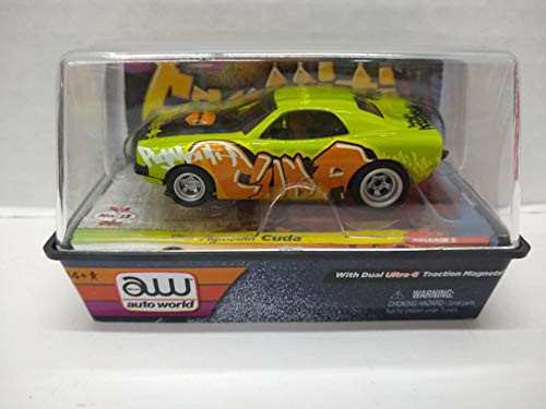 Auto World SC232 Carffiti 1970 Cuda HO Scale Electric Slot Car - Green