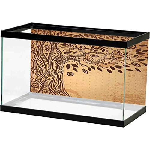 ScottDecor Aquarium Poster TreeofLife,UniqueTreewithPolkaDotsonBackgroundandInnerEyeMotifsNative,CreamBrown Underwater Decor Paper Cling Decals Sticker L24 X H16 inch