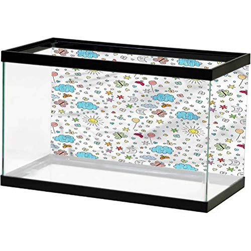 ScottDecor Kids Terrarium Background, Smiling Sun Moon and Stars Used for Household and Office Aquarium L24 X H12 Inch