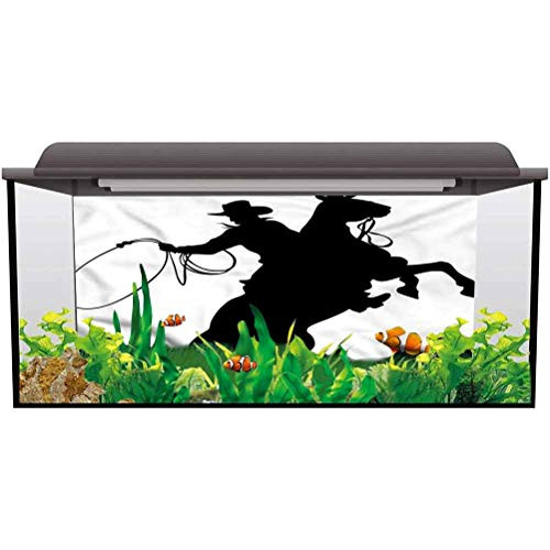 bybyhome Aquarium Backdrop Sticker Cartoon,Cowboy Horse Silhouette Paper Cling L24 X H12 Inch
