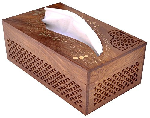 Wooden Handmade Rectangular Wooden Tissue Box Cover Dispenser with Decorative Brass Inlay- Artisan-Crafted Elegant Wooden Tissue Holder, Tissue Organizer, Tissue Dispenser