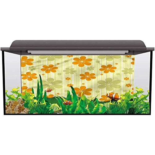 bybyhome Aquarium Wallpaper Background Floral,Retro Graphic Flowers PVC Adhesive L24 X H16 Inch