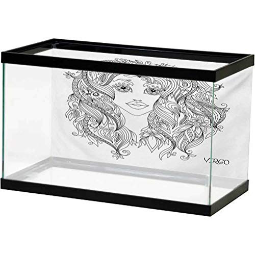 bybyhome Aquarium Background Sticker ZodiacVirgo,YoungLadyPortraitwithFlowersHandDrawnLineArtWomanofVirgoSign,BlackandWhite Kids Children Birthday Party Decoration Studio Props L24 X H16 inch