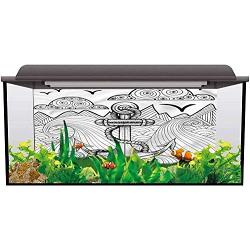 bybyhome Aquarium Background Anchor,Zentangle Ocean Clouds PVC Adhesive Decor Paper Sticker L24 X H16 Inch