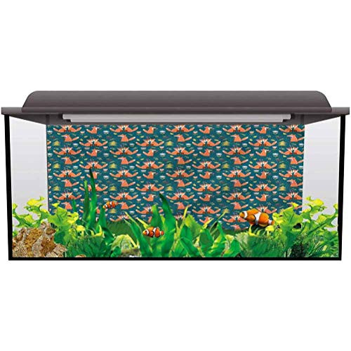 bybyhome Aquarium Wallpaper Background Doodle,Lovely Couple Foxes Nature PVC Adhesive Static Cling Backdrop Decorative Paper L24 X H16 Inch