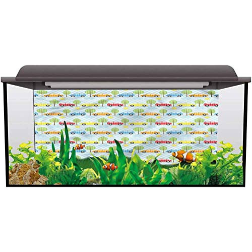 bybyhome Tank Background Poster Backdrop Decoration Paper Baby,Checkered Cars with Trees Paper Cling L24 X H16 Inch