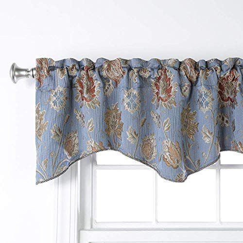Stylemaster Home Products Renaissance Home Fashion Melbourne Chenille Scalloped Valance with Cording, 52 by 17-Inch, Sky
