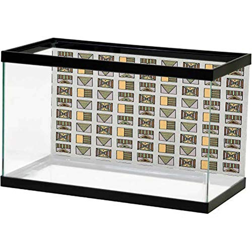 ScottDecor Tribal Aquarium Wallpaper Background Ancient Egyptian Folkloric Geometric Motifs with Triangles and Stripes Boho Culture for Aquariums Multicolor L24 X H24 Inch