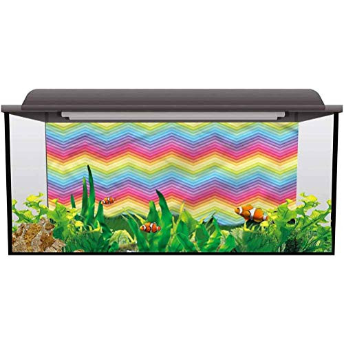 Aquarium Background Sticker Rainbow,Colorful Vivid Chevron PVC Adhesive Decor Pape L24 X H24 Inch