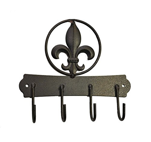 Laredo Metal Key Holder Fleur DE LIS Symbol with Four Hooks-7.25 INCHES HIGH.