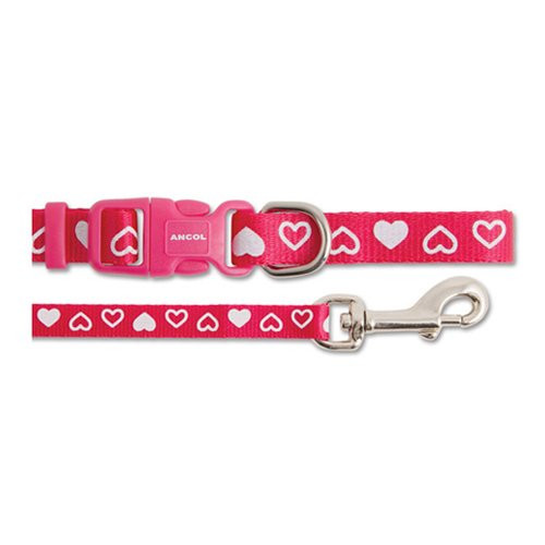 Ancol Small Bite Heart Collar Lead Set Raspberry adjusts 20-30cm