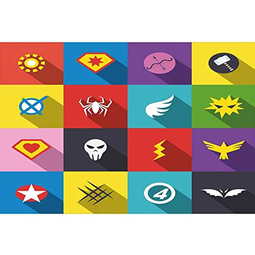 bybyhome PVC Aquarium Background Superhero,Retro Superhero Badge Patchwork Style Several Logo Signs Comic Humor Artwork,Multicolor PVC Adhesive Decor Paper Cling Decals Poster L24 X H24 Inch