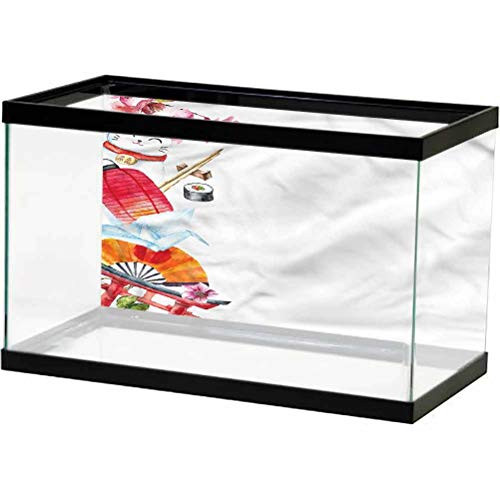 ScottDecor Japan Aquarium Poster Origami Sakura Sushi Lantern Side Aquarium Poster Background Decoration L24 X H24 Inch