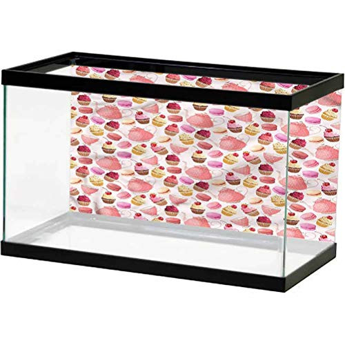 ScottDecor Kitchen Glass Aquarium Kit Tea Party with Cupcakes Background Poster Backdrop Decoration Paper L24 X H24 Inch