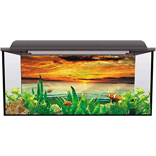 ScottDecor Aquarium Background Sticker Ocean,Small Boat at Distance Coast PVC Adhesive Static Cling Wallpaper Sticker L30 X H12 Inch