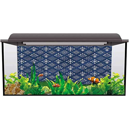 ScottDecor Aquarium Background Indigo,Floral Swirls Thicken PVC Adhesive Static Cling L30 X H12 Inch
