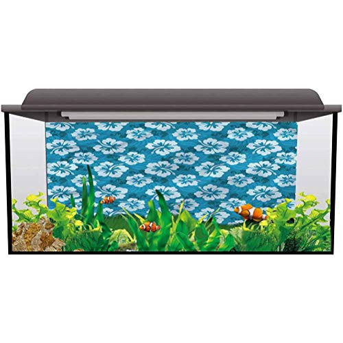 ScottDecor Tank Background Poster Backdrop Decoration Paper Hawaiian,Hibiscus Leaves Flowers PVC Self-Adhesive Decor Wall L30 X H12 Inch