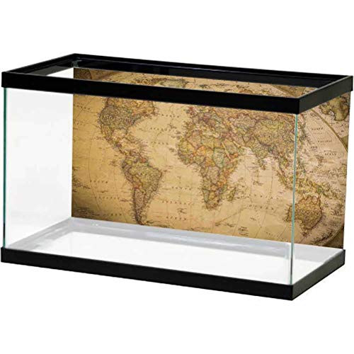 bybyhome Aquarium Background Sticker WorldMap,AnthiqueOldWorldMapinRetroColorsVintageNostalgicDesignArtPrint,CreamPaleCoffee PVC Adhesive L24 X H24 inch