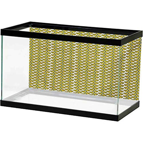 bybyhome PVC Aquarium Background YellowandGreen,CompositionofTulipswithComingofSpringHandDrawnPetals,FernGreenandYellow PVC Adhesive Decor Paper Sticker L24 X H24 inch