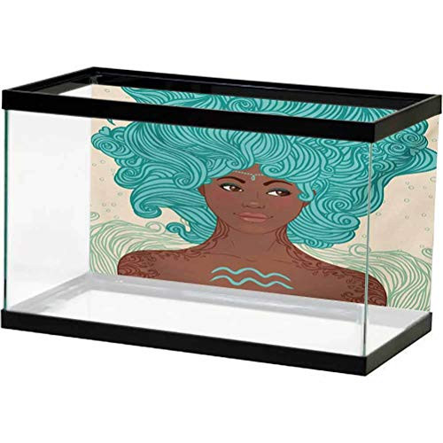 bybyhome PVC Aquarium Background ZodiacAquarius,LadyBeautyGirlFantasyPortraitTribalPortrait,PaleGreenTealBrown PVC Adhesive L24 X H24 inch