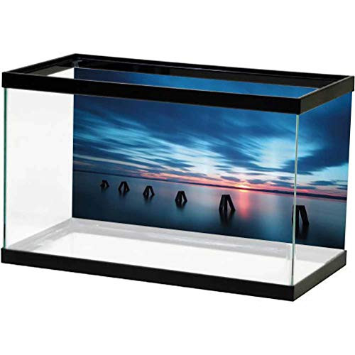 Ocean Aquarium Background Decoration Calm Seascape at Sunset in Vietnam Motion Effected Clouds Twilight Scenery PVC Adhesive Decor Paper Cling Decals Poster Dark Blue Blue Coral L30 X H18 Inch