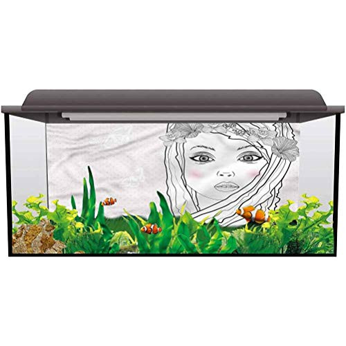 ScottDecor Aquarium 3D Backdrops Teen Room,Girl with Floral Hair Static Cling L30 X H18 Inch