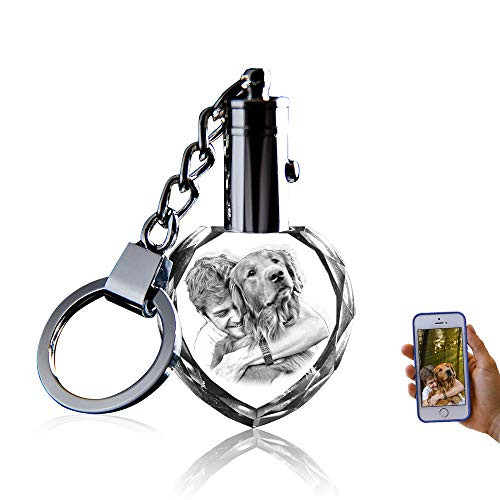 Crystal Keychain Photo - Lighted Custom Crystal Picture Etched Key chain, Heart Crystal Keychain Photo - Lighted Custom Crystal Picture Etched Key chain, Heart